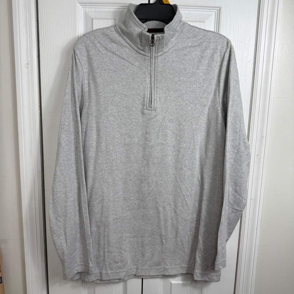 Chaps Quarter Zip Pullover Size S Grey Ribbed Cotton Preppy Athleisure